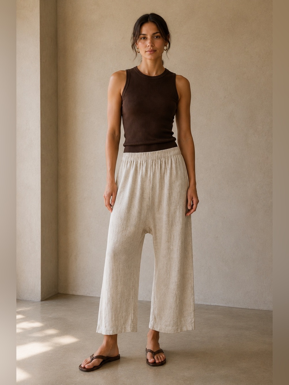 Lauren Manoogian Oatmeal Drop Crotch Cropped Wide Leg Knit Pants Small